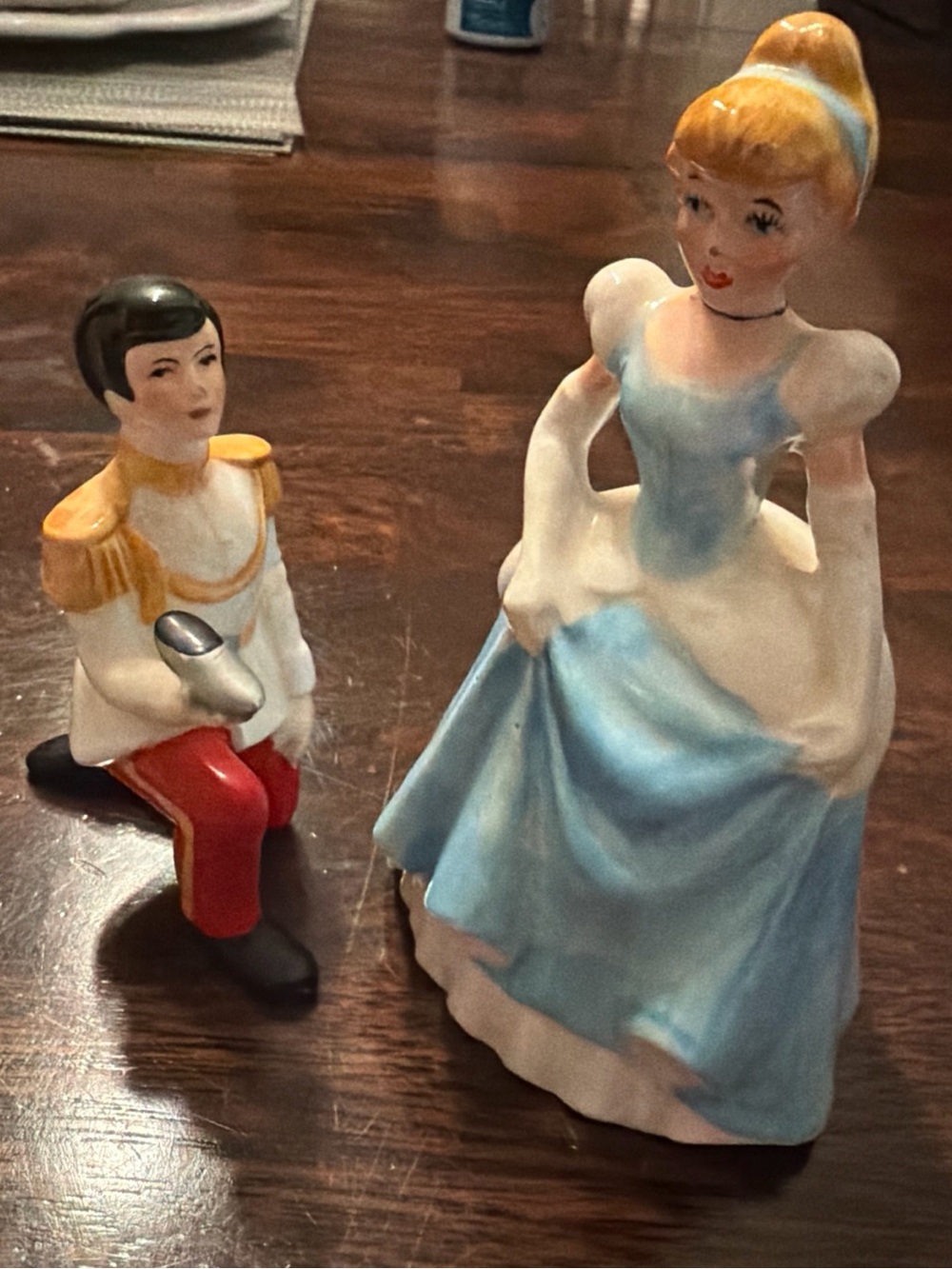 Disney Cinderella and Prince Porcelain Figurine Set - Blue, Red, Gold
